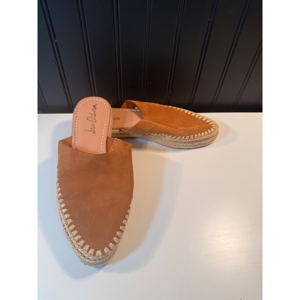 Sam Edelman Womens Suede Espadrille Mules Brown Pointed Toe Slip On Shoes Size 8